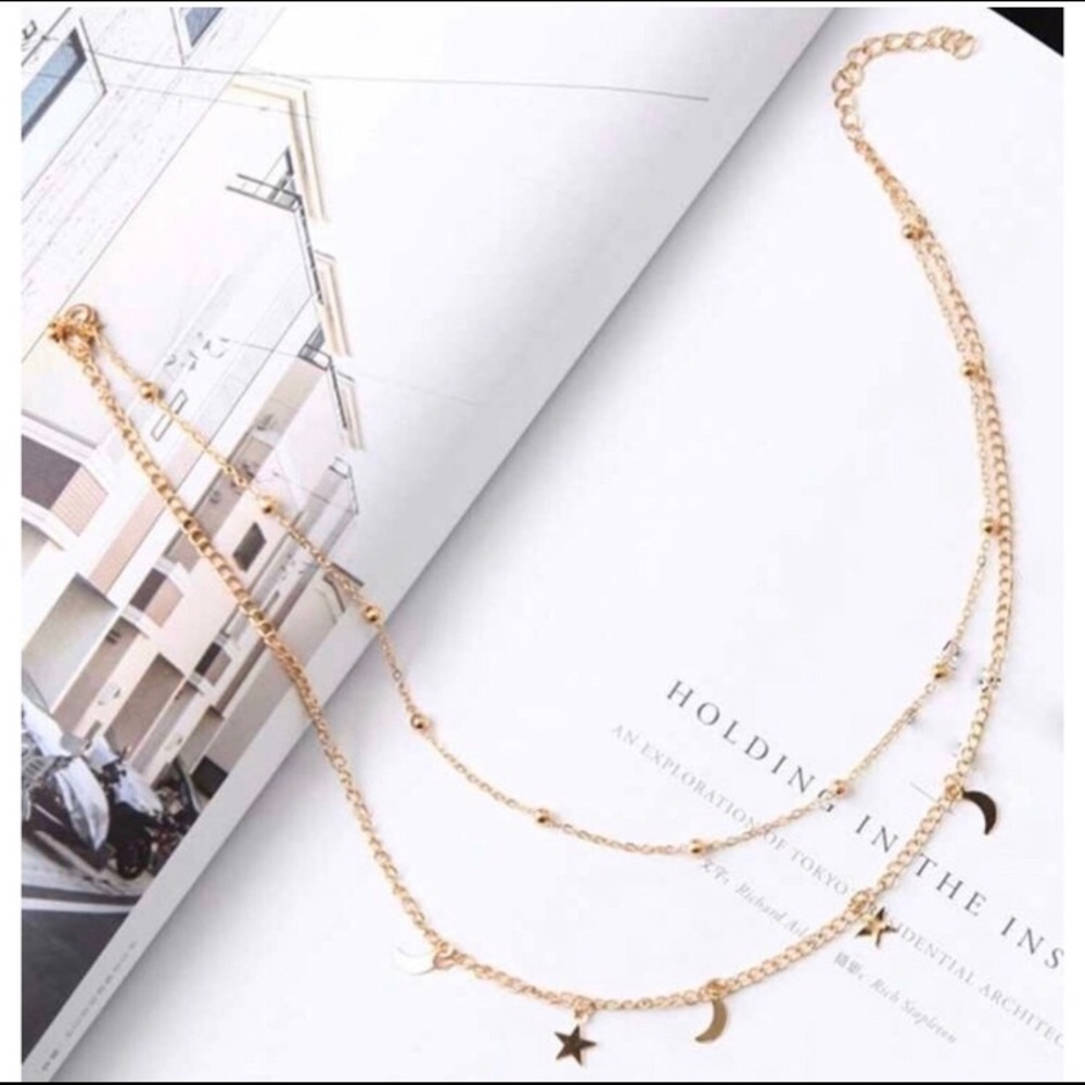Gold Star Moon Dainty Choker Layered Necklace - Picture 3 of 3